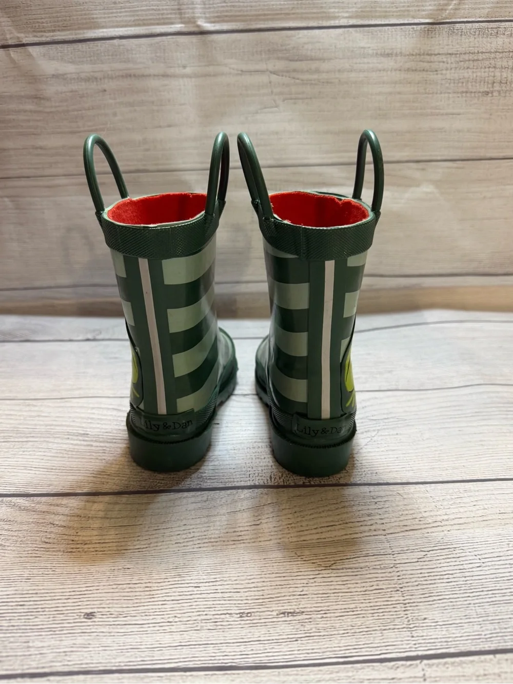 Lily & Dan Kids Green Stripe Frog Rain Boots